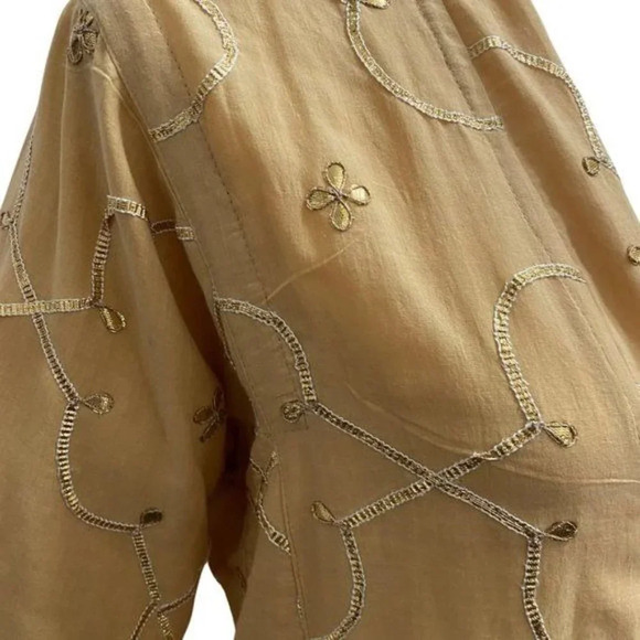 Hand Crafted Indian Kurta Jacket  Long Cotton Duster Gold Embroidery  NWT - Picture 4 of 13